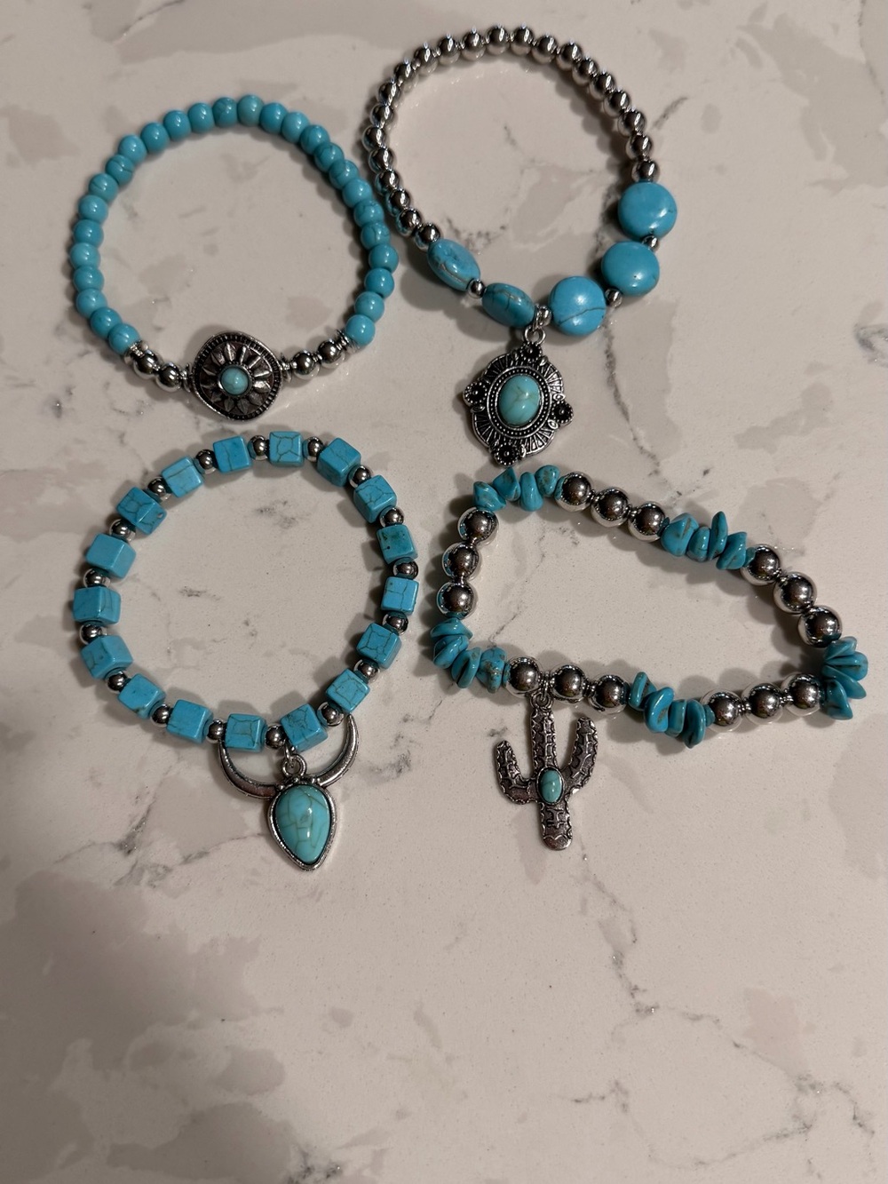 Turquoise Beaded Charm Bracelet Set - Women's Turquoise Stack